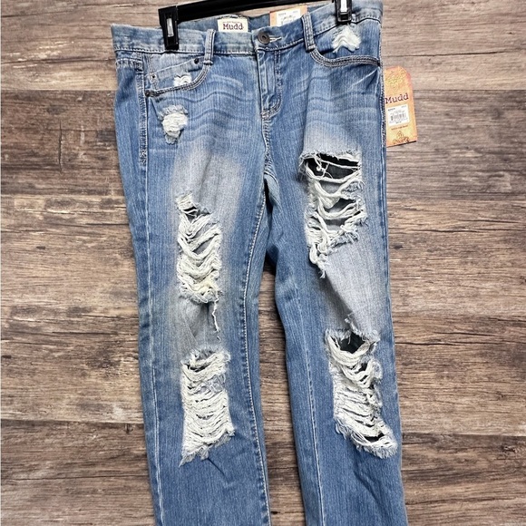 Mudd Blue Straight Leg Distressed Jeans - Picture 1 of 9